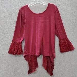 Shyanne Women Top Small Red Lace Detail Open Cross Back Country Western